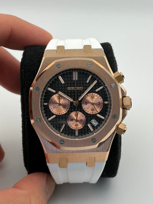 Royal Oak Chronograph White Strap Seiko Mod — Détail cadran