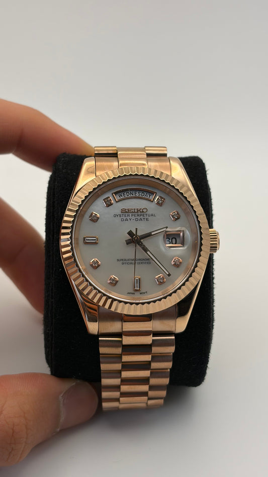 Daydate Pearl Diamond Dial - Mod Seiko Mod - Détail cadran - Finitions premium