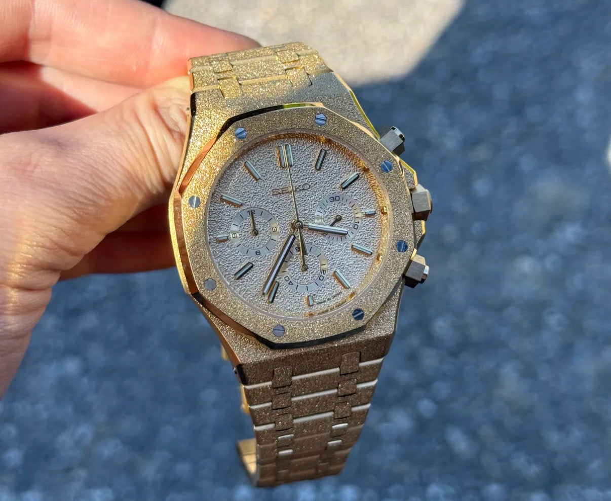 Seiko Mod Royal Oak Chronograph Frosted Gold