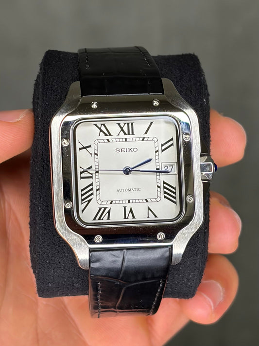 Santico Leather Strap Silver Case Seiko Mod — Détail cadran