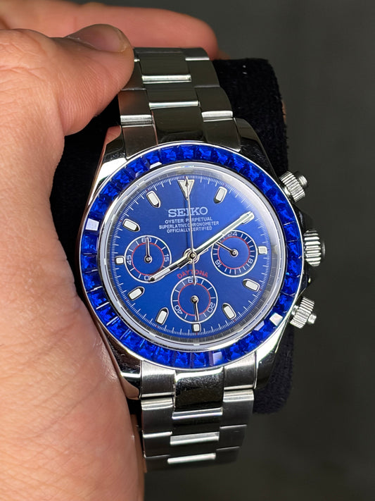 Daytona Sapphire Bezel Blue Dial Seiko Mod — Détail cadran