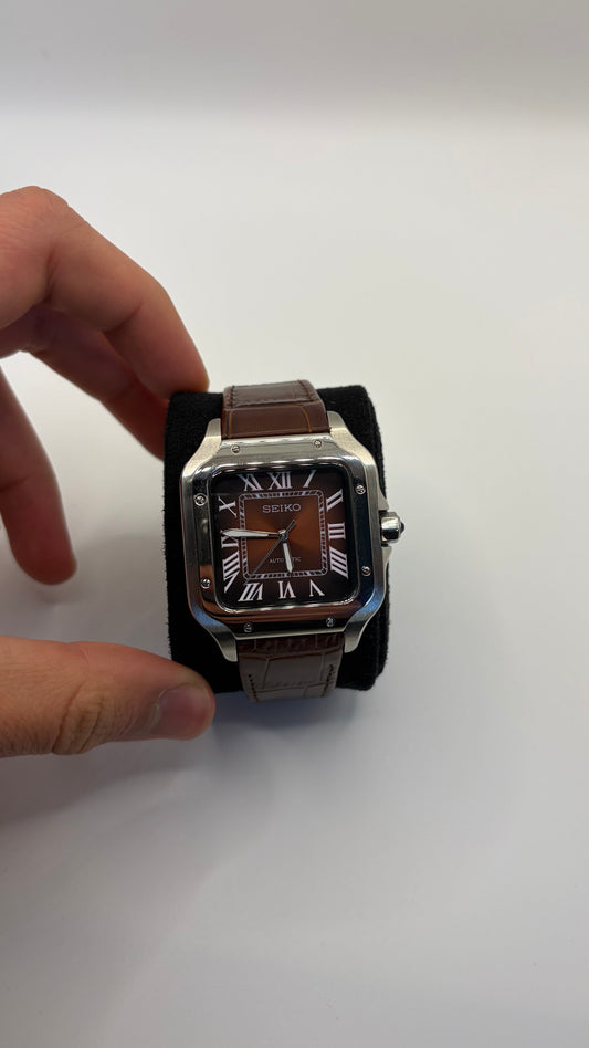 Santos Brown Leather Seiko Mod — Détail cadran