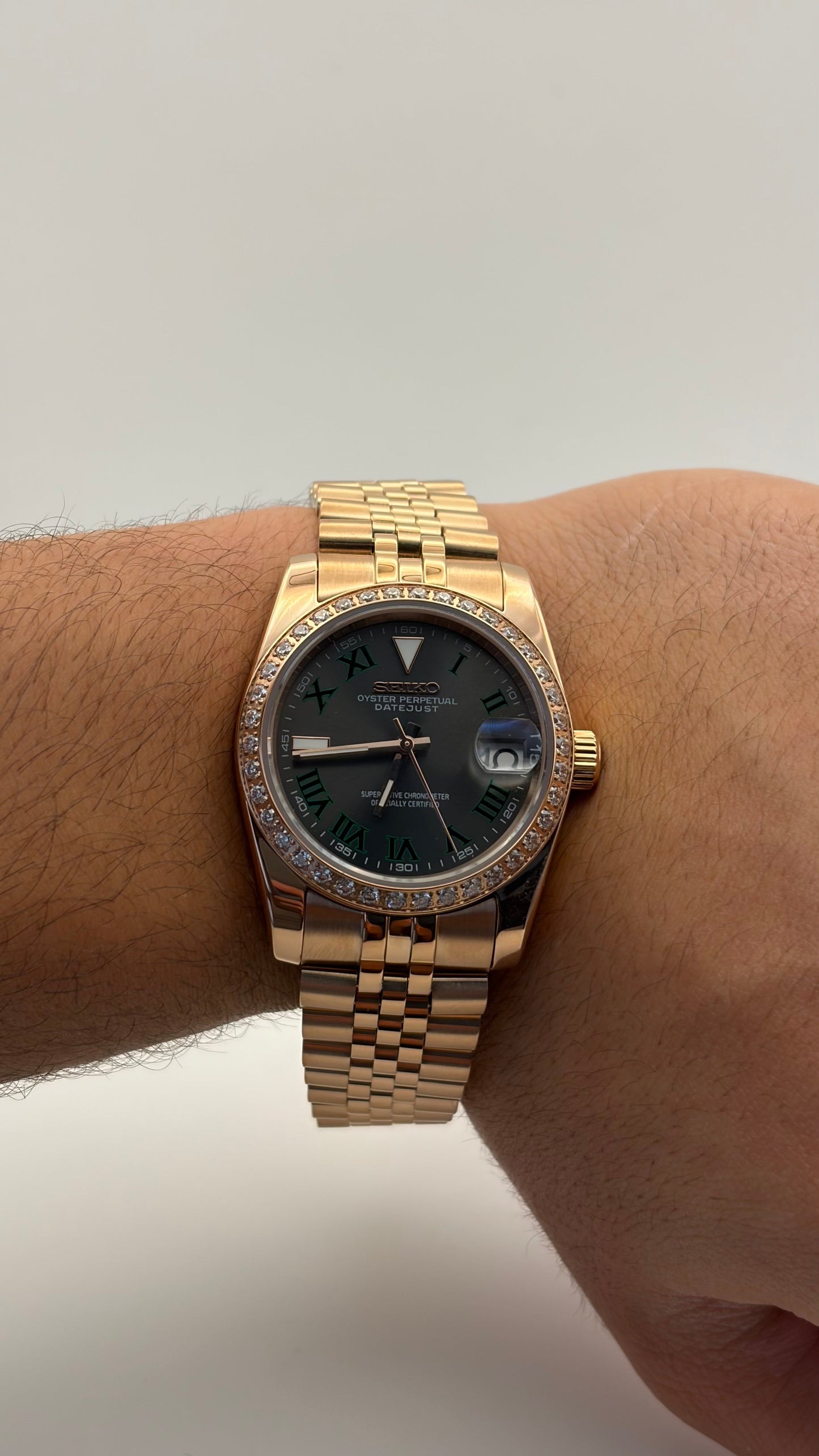 Datejust Rose Gold Wimbledon Seiko Mod — Au poignet