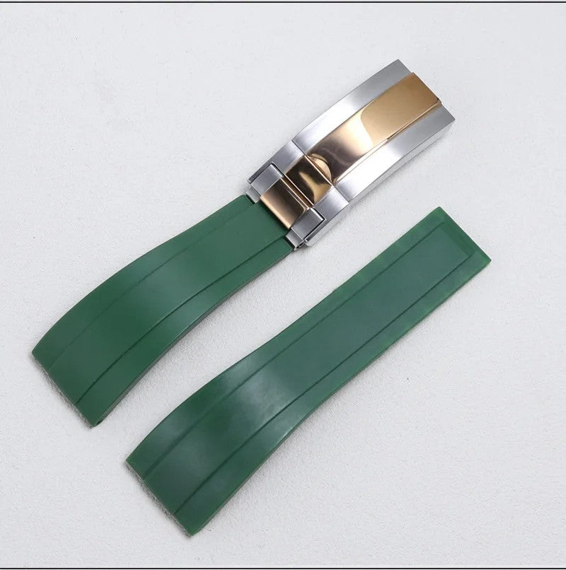 Bracelet Style Oysterflex 20 mm Vert, Boucle Acier Or Rose, vue de face