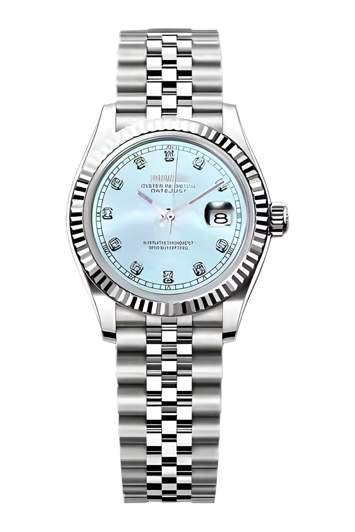 Seiko Mod Lady Datejust Ice Blue Diamond, montre femme 31 mm, cadran bleu glacier serti de cristaux, bracelet Jubilee acier