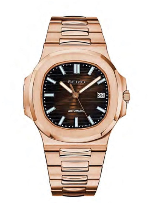 Seiko Mod Nautilus Rose Gold Chocolate