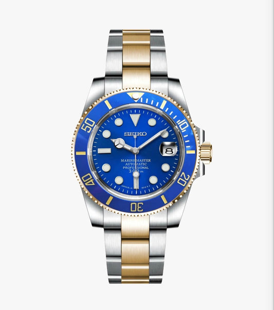 Seiko Mod Submariner Two Tone Gold & Blue