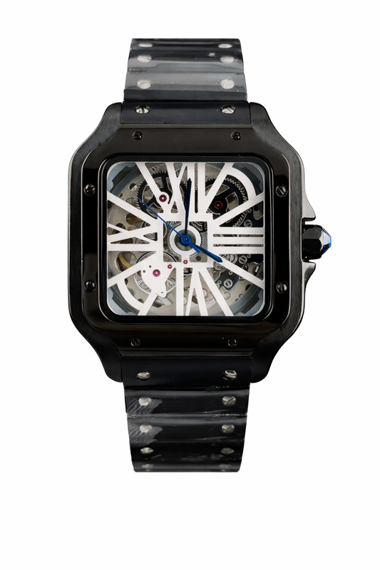 Seiko Mod Santos Black White Skeleton