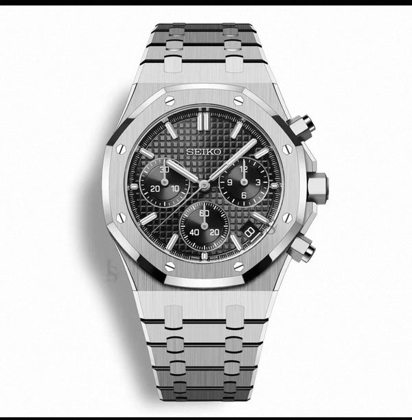 Royal Oak Black Chronograph Seiko Mod — Vue de face