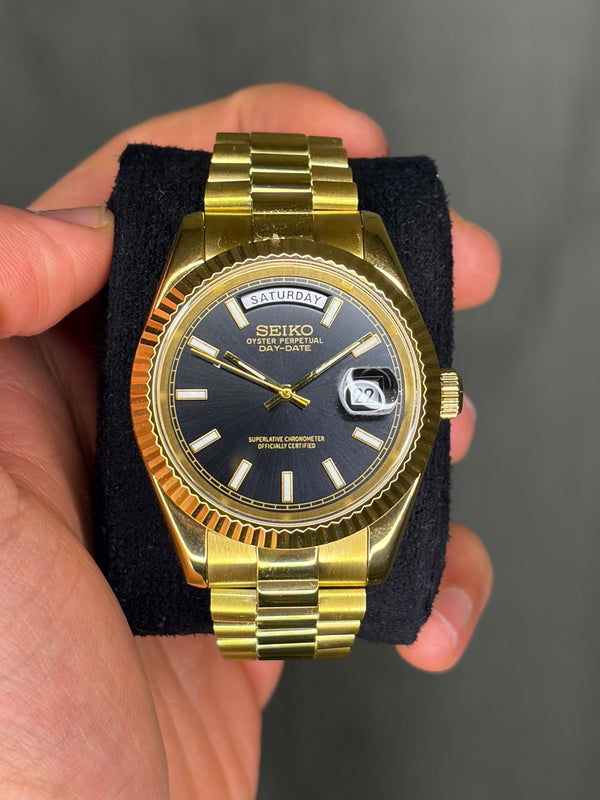 Seiko Mod Gold & Black baguette dial DayDate