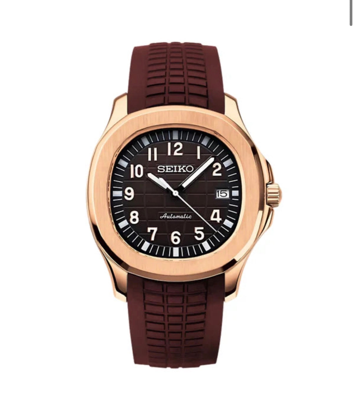 Rose Gold Chocolate brown Aquanaut Seiko Mod — Vue de face