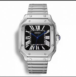 Santos Black Dial Seiko Mod — Vue de face