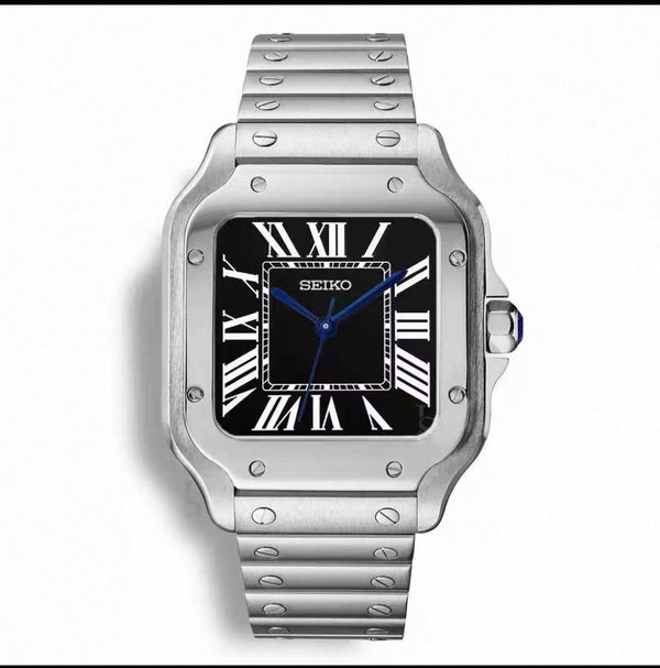 Santos cadran noir Seiko Mod - Vue de face - Seiko Prestige