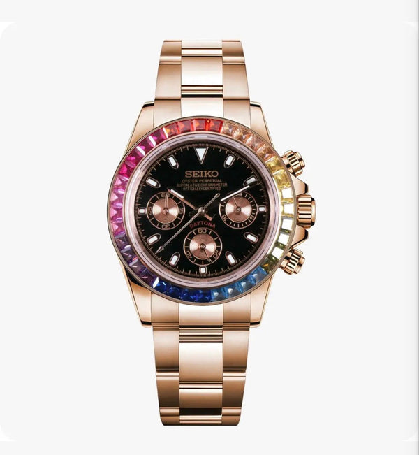 Seiko Daytona Rainbow Rose Gold Seiko Mod - Vue de face - Seiko Prestige