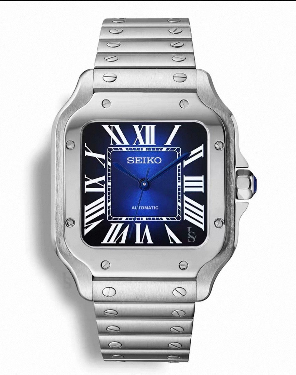 Santos Blue Ombre Dial Seiko Mod — Vue de face