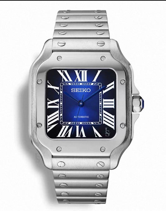 Santos Blue Ombre Dial Seiko Mod — Vue de face