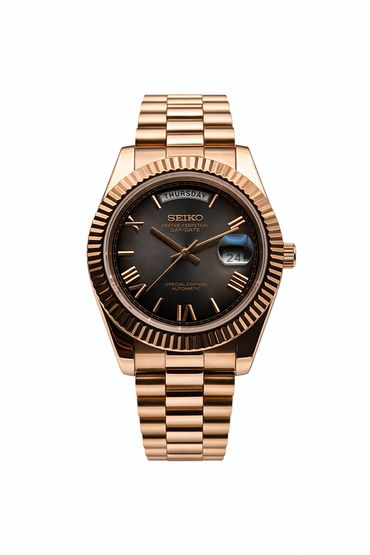 Cadran fumé Daydate Seiko Mod - Vue de face - Seiko Prestige