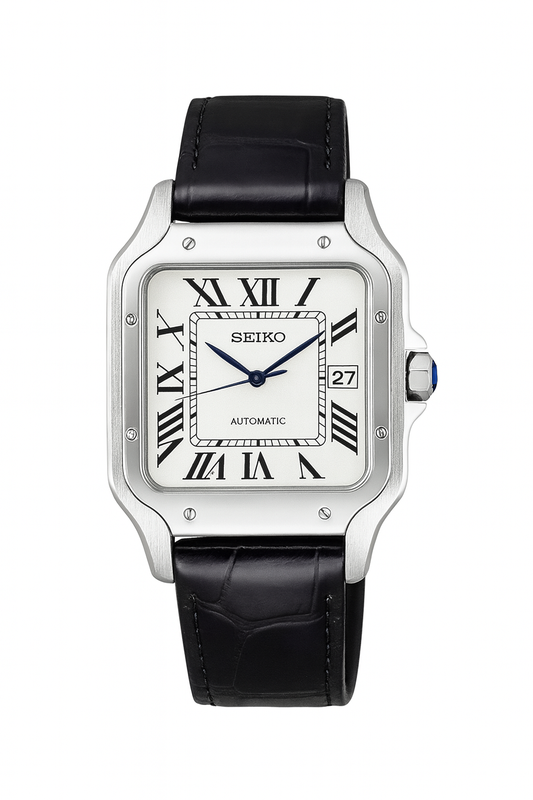 Santico Leather Strap Silver Case Seiko Mod — Vue de face