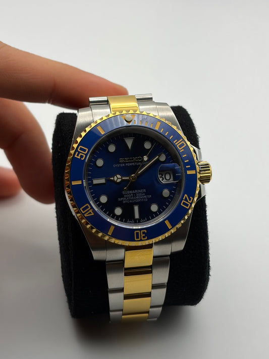 Submariner Two Tone Gold & Blue Seiko Mod — Détail cadran