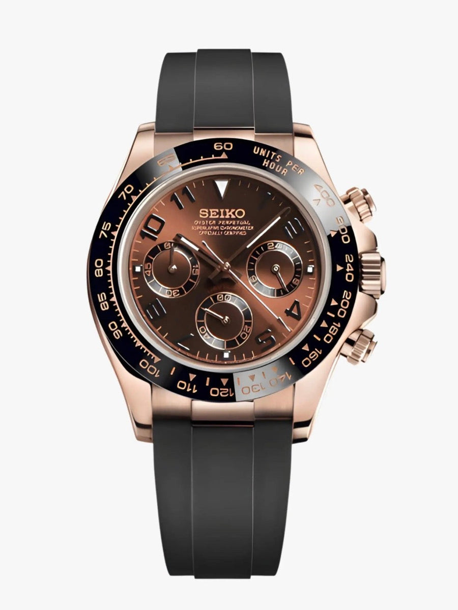 Daytona Rose Gold & Brown Seiko Mod — Vue de face