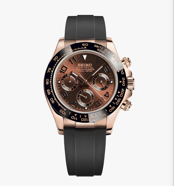 Daytona Rose Gold & Brown Seiko Mod — Vue de face