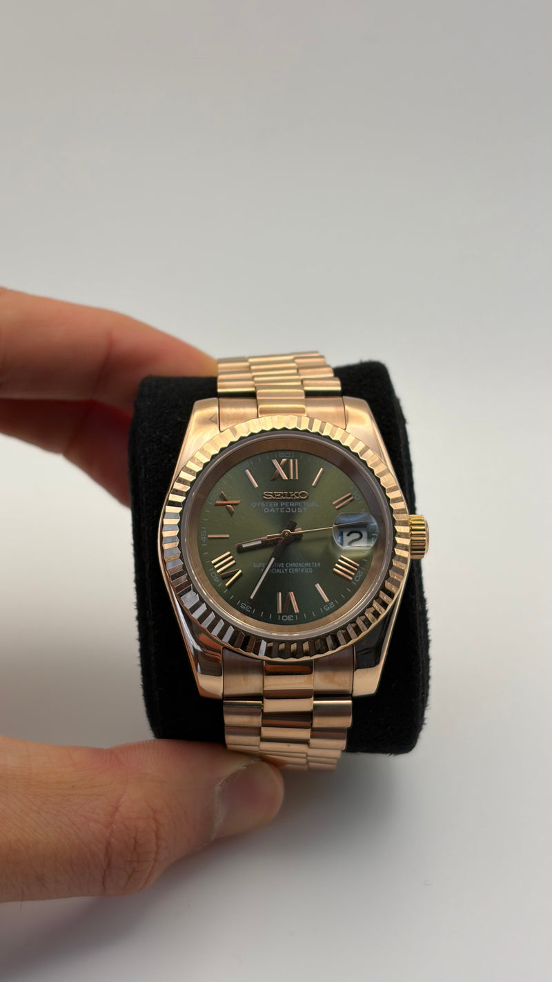 Seiko Mod Datejust Oro Rosa Oliva Numeri Romani
