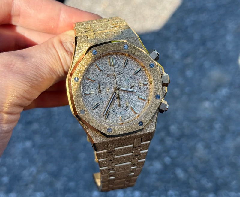 Seiko Mod Royal Oak Chronograph Frosted Gold