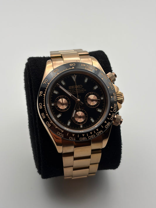 Daytona Rose gold & Black Seiko Mod — Détail cadran