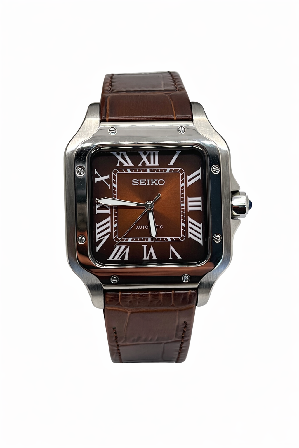 Santos Brown Leather Seiko Mod — Vue de face