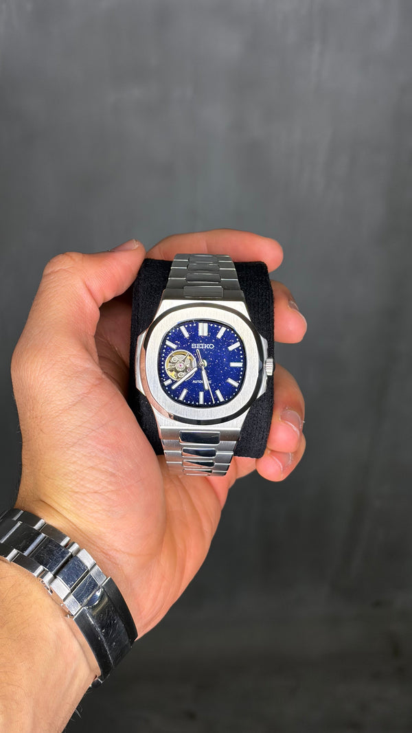 Nautilus Seiko Mod à cadran cœur ouvert et galaxie