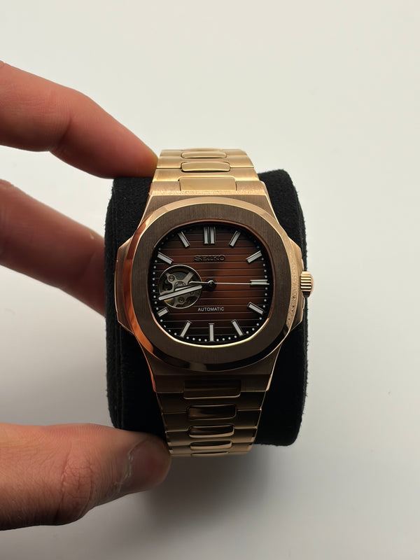 Nautilus Rose Gold Brown cœur ouvert - Seiko Mod