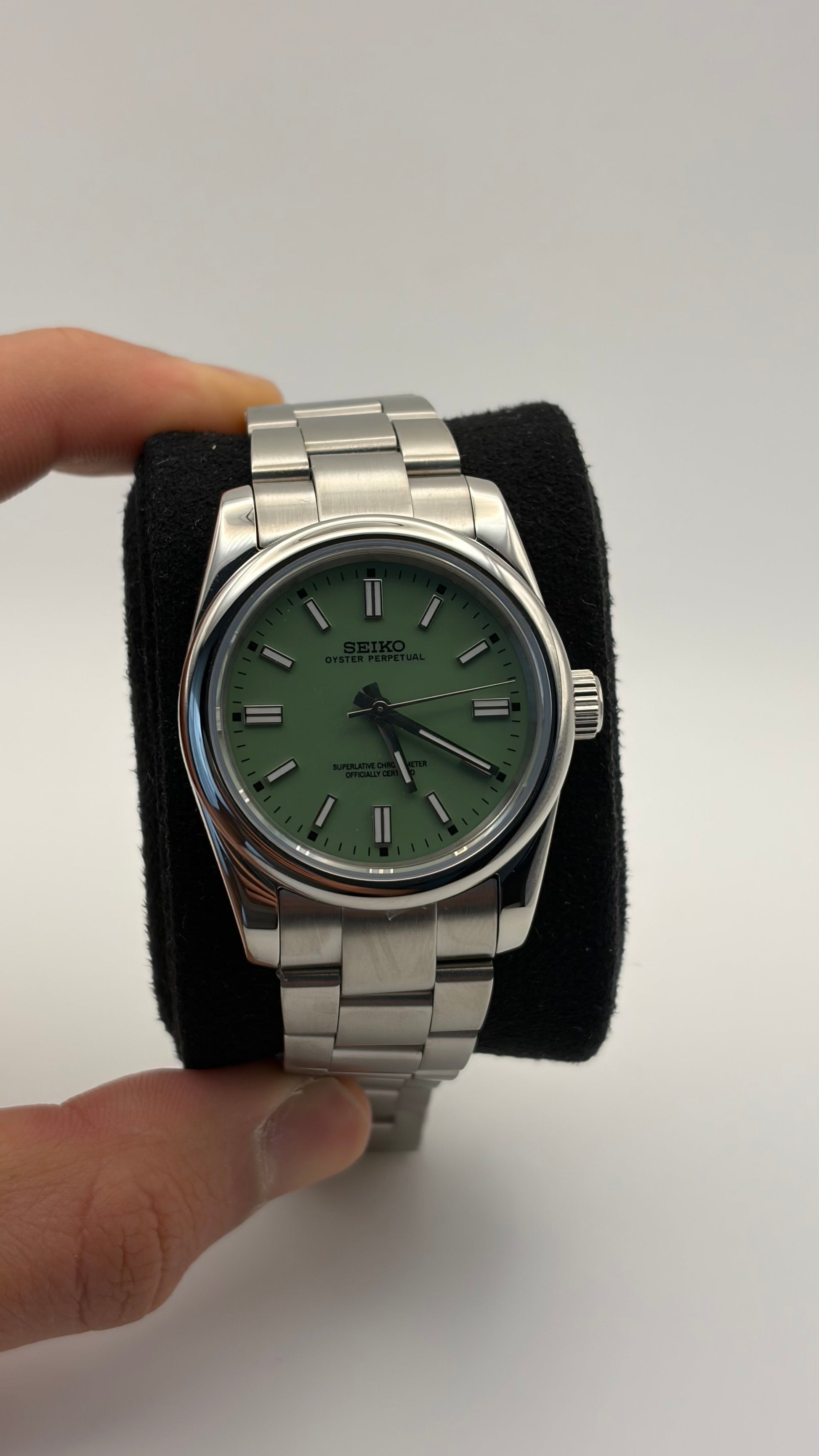 Oyster Perpetual Pistachio Seiko Mod — Détail cadran