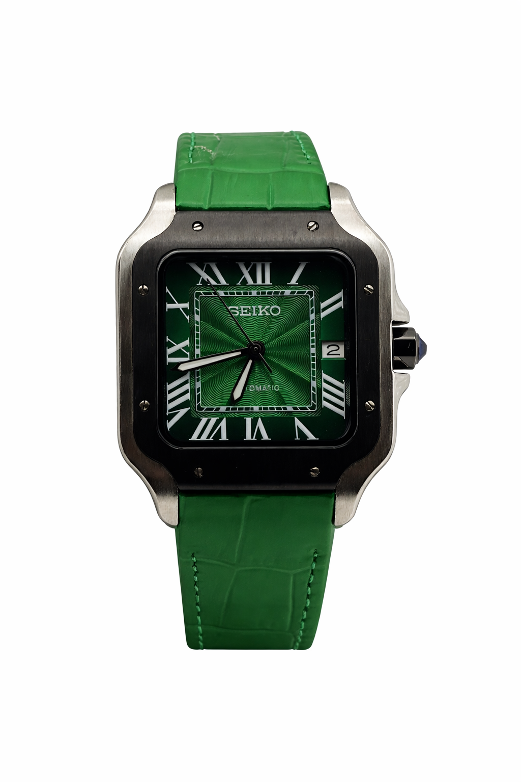 Bracelet en cuir vert Santos Seiko Mod - Vue de face - Seiko Prestige