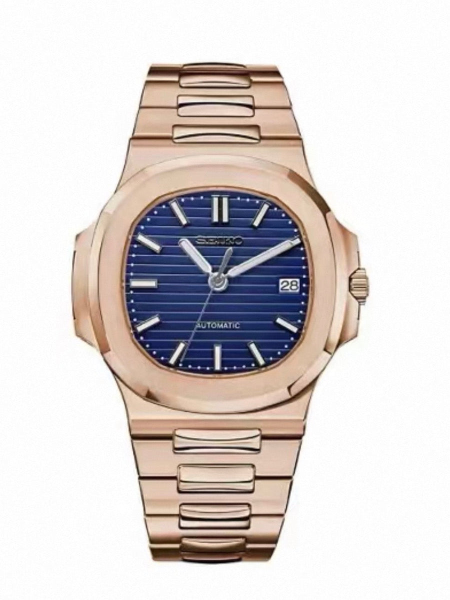 Nautilus Rose Gold Midnight Blue Seiko Mod — Vue de face