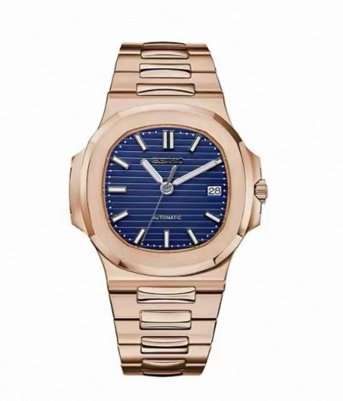 Nautilus Rose Gold Midnight Blue Seiko Mod — Vue de face