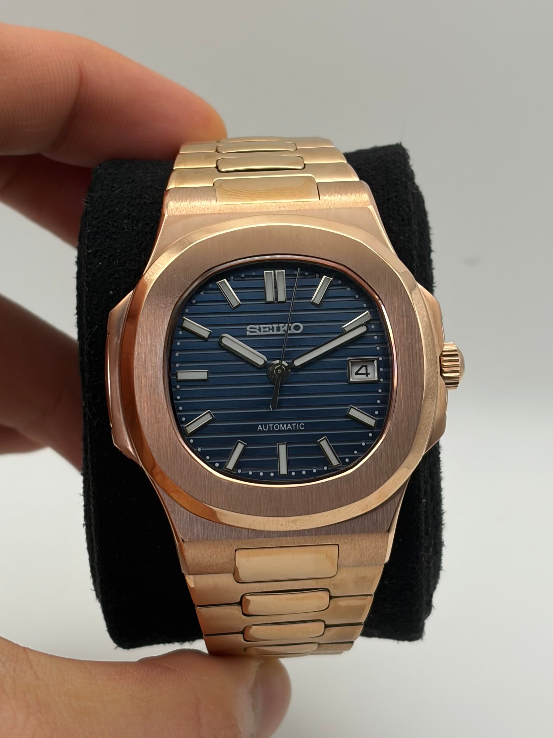 Seiko Mod Nautilus Rose Gold Midnight Blue | Patek Ph – Seiko Prestige