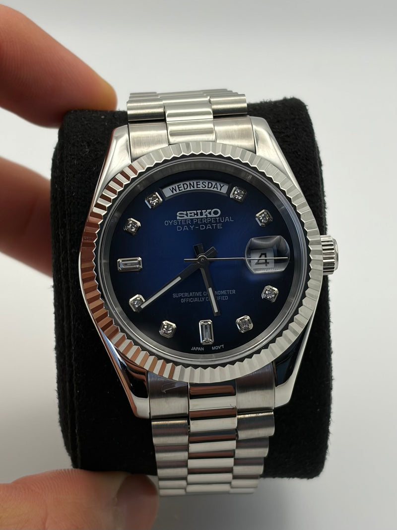 Seiko Mod Daydate Blu Notte Diamanti Baguette