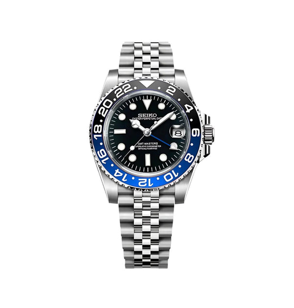 GMT MASTER II Batgirl Black & Blue bezel Seiko Mod — Vue de face