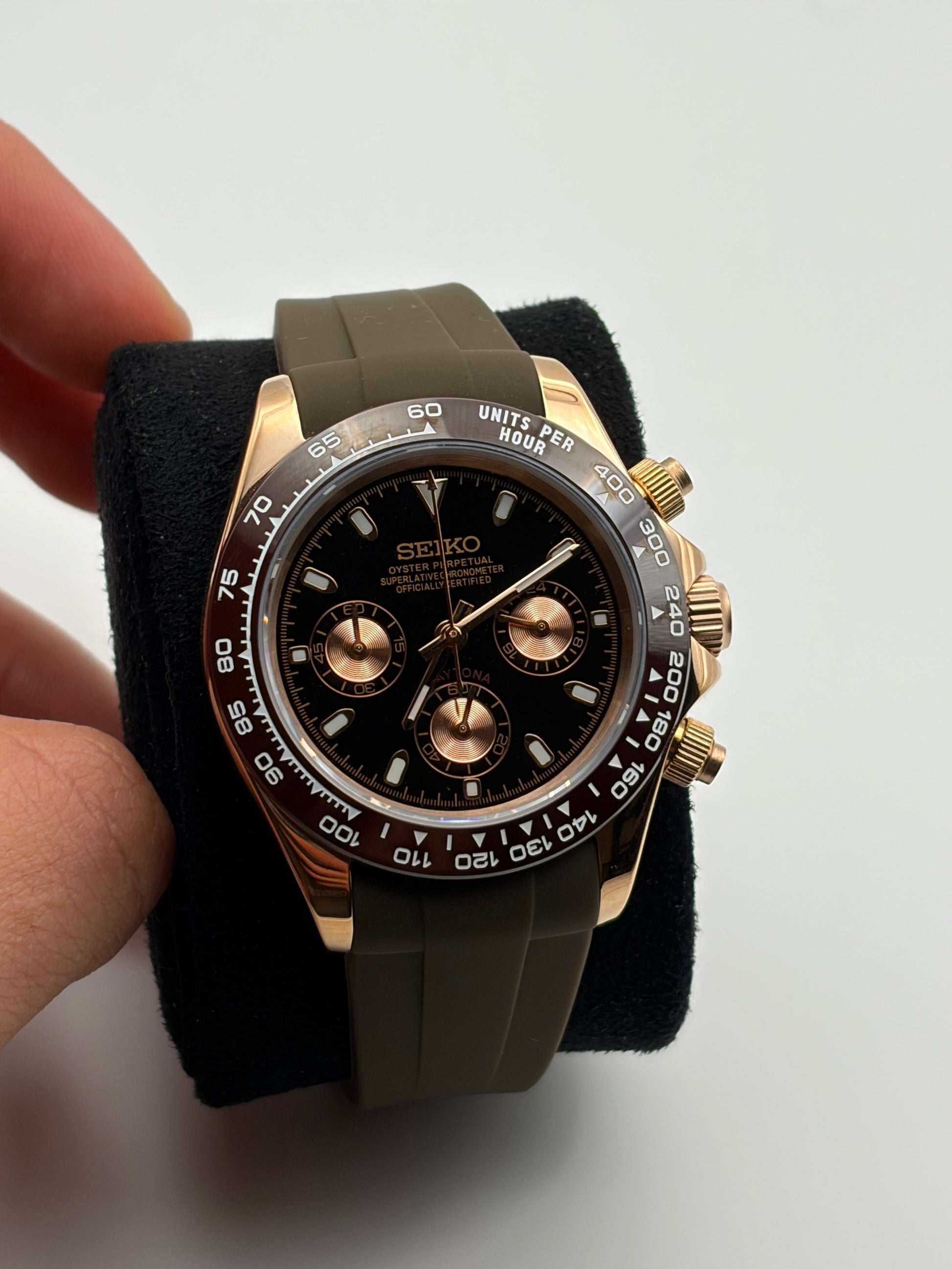Daytona Rose gold Mocha Seiko Mod — Détail cadran