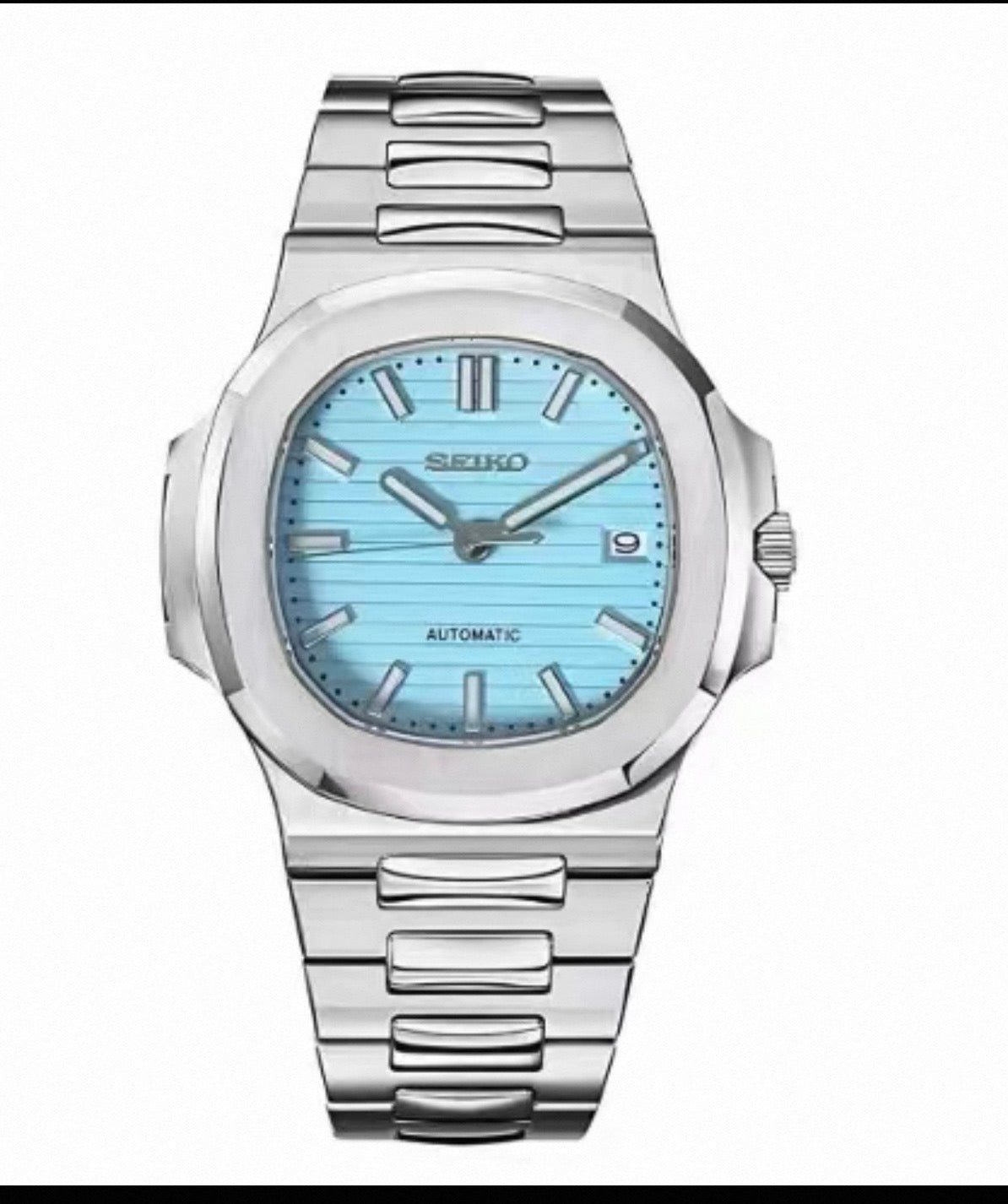 Nautilus Glacier Blue Seiko Mod — Vue de face