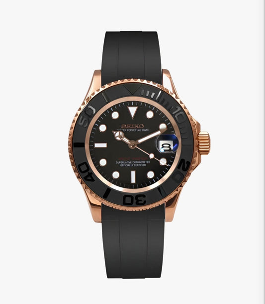 Yacht Master rose gold oysterflex Seiko Mod — Vue de face