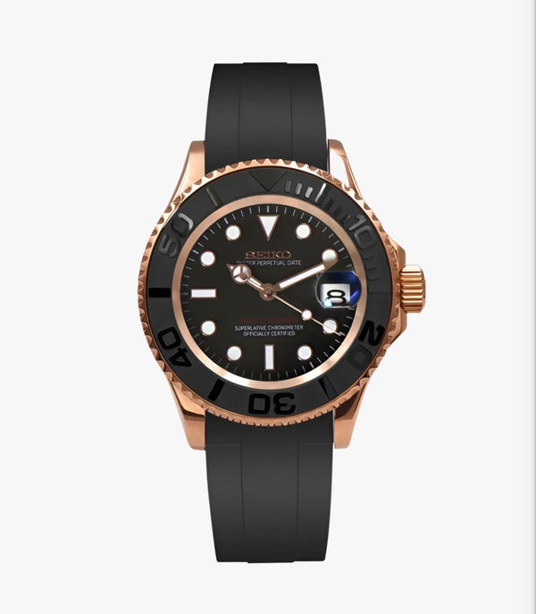 Yacht Master rose gold oysterflex Seiko Mod — Vue de face