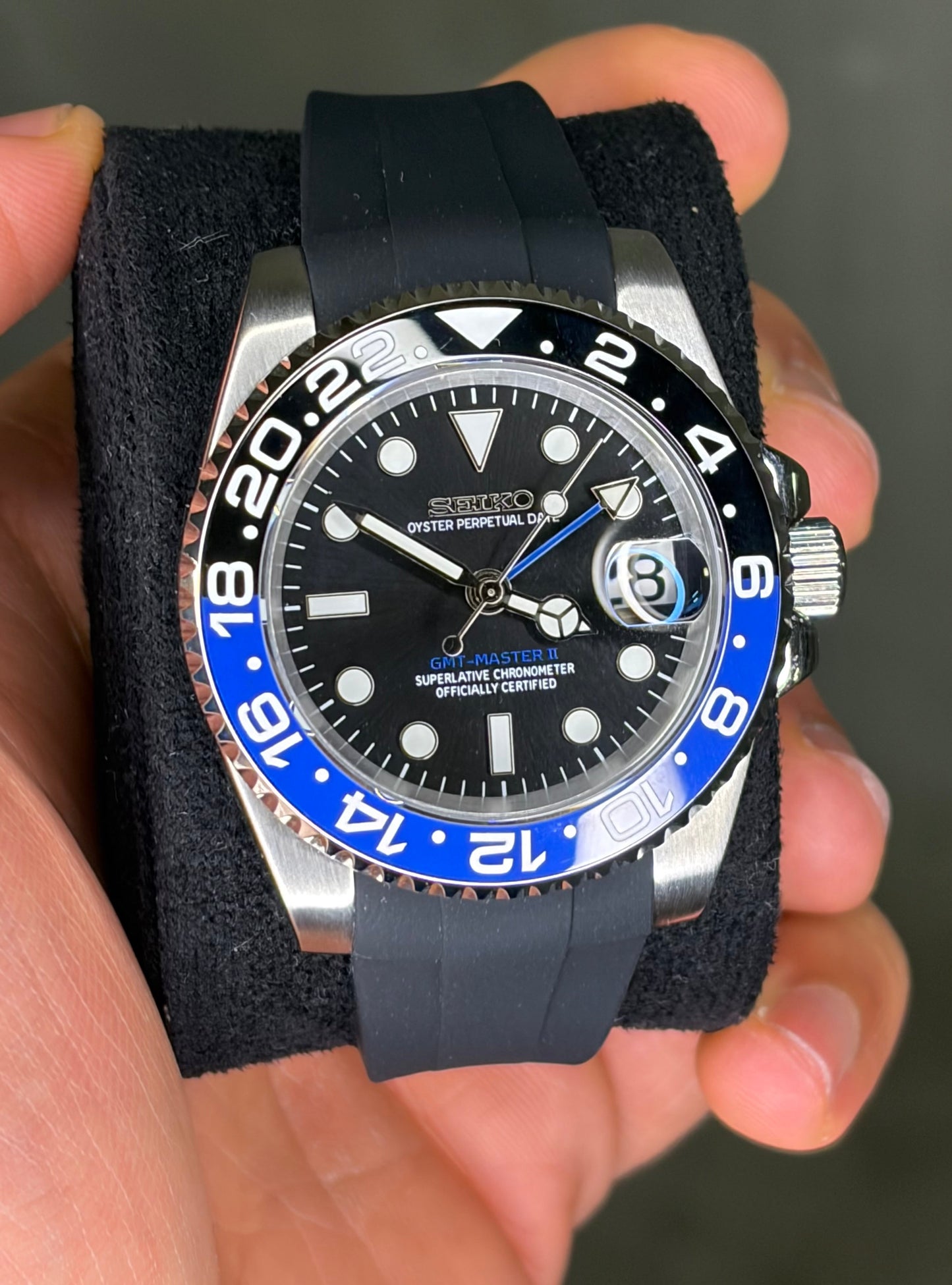 Batman GMT Master II oysterflex Seiko Mod — Vue arrière
