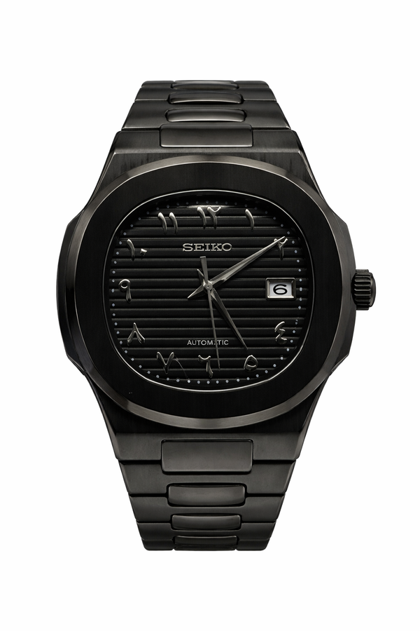 Nautilus Stealth Black Chiffres Arabes Seiko Mod - Vue de face - Seiko Prestige