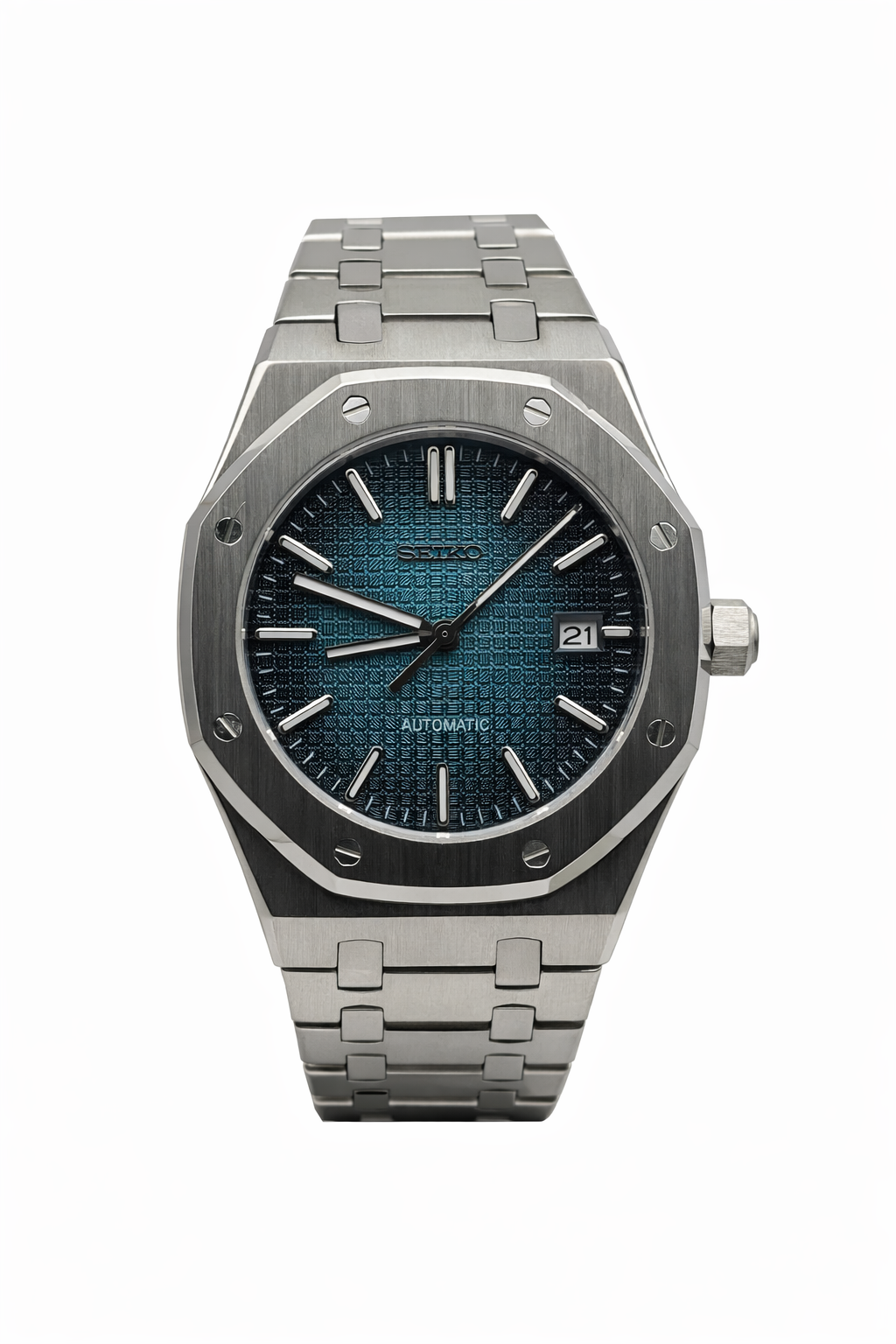 Cadran bleu dégradé Royal Oak Seiko Mod - Vue de face - Seiko Prestige