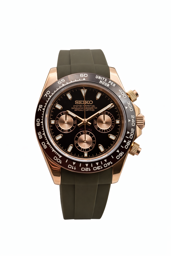 Daytona Rose gold Mocha Seiko Mod — Vue de face
