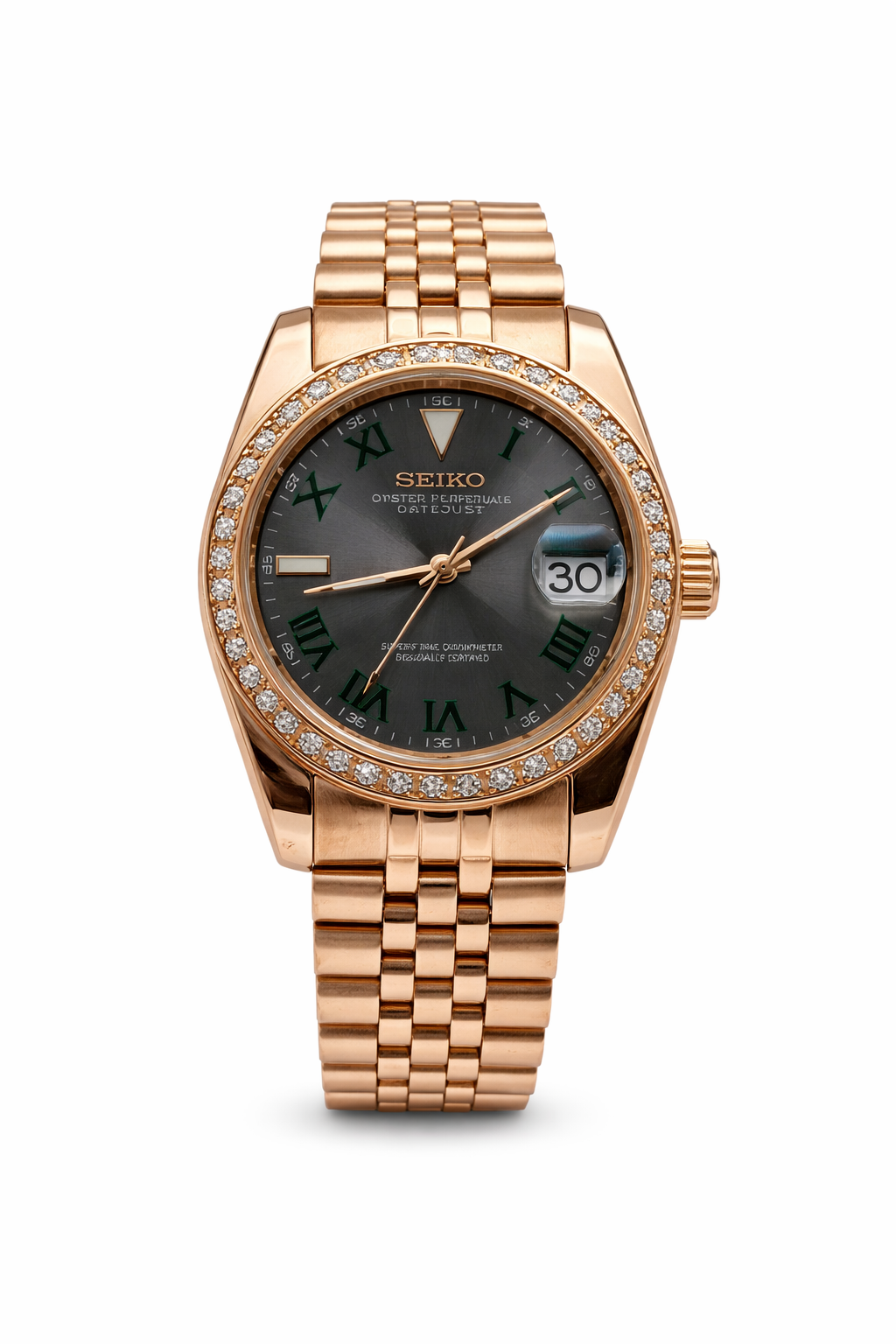 Datejust Rose Gold Wimbledon Seiko Mod — Vue de face