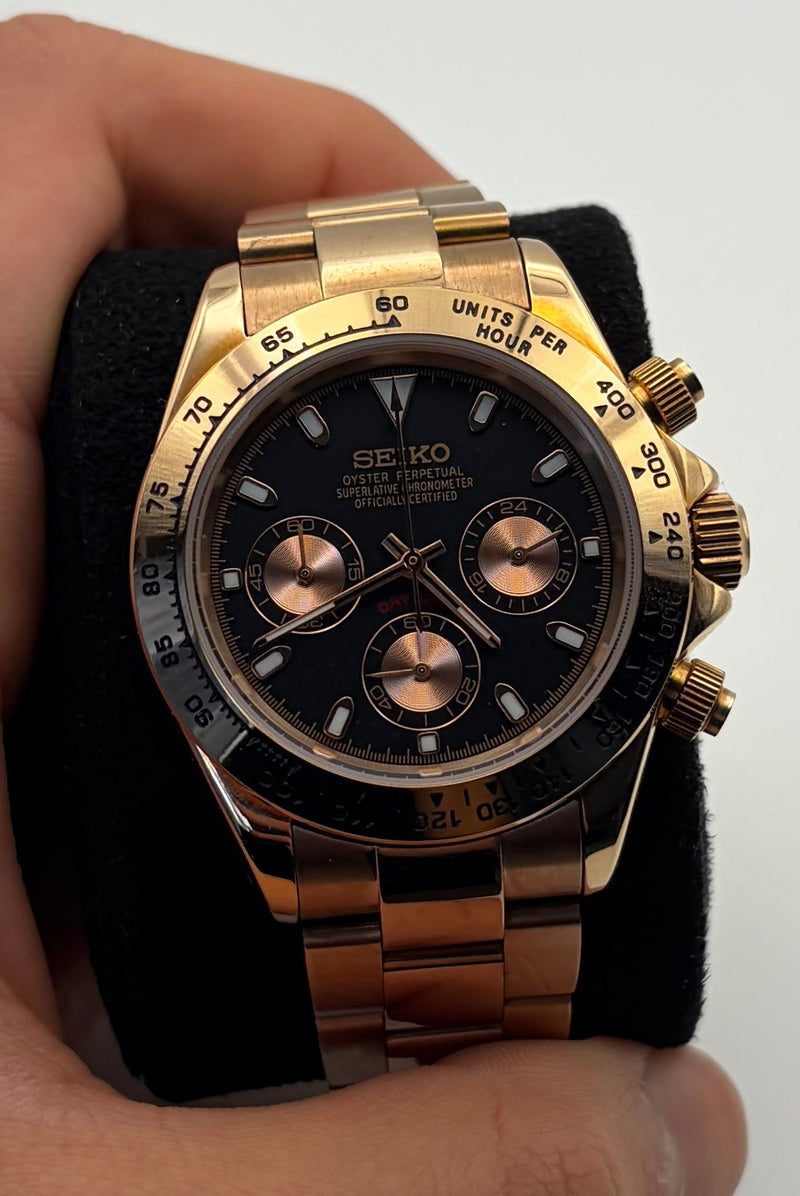 Seiko Mod Daytona Oro Rosa Quadrante Nero