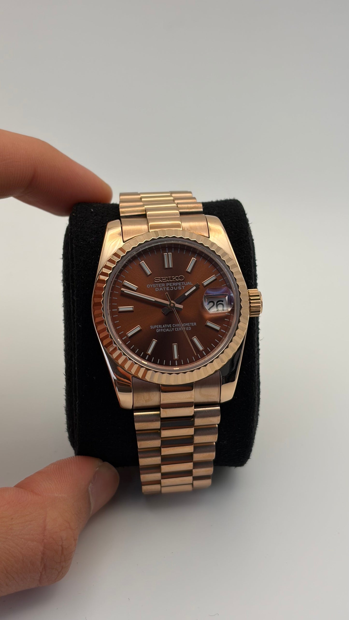 Datejust Rose Gold Chocolate Seiko Mod — Détail cadran