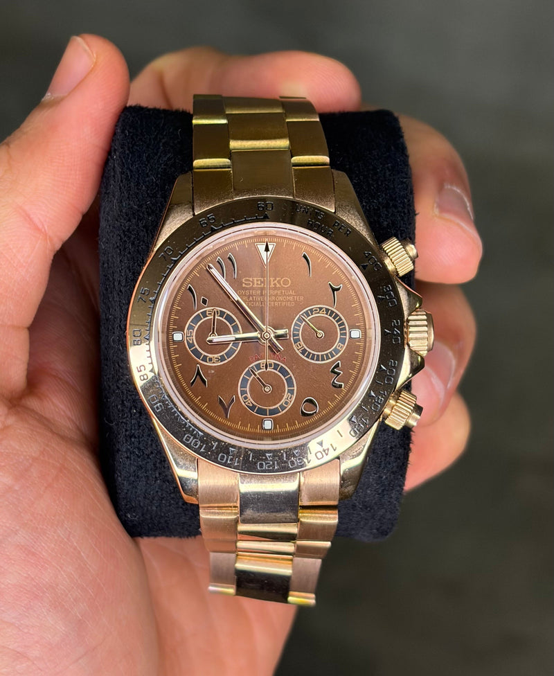 Seiko Mod Rose Gold and Brown Arabic Dial Daytona